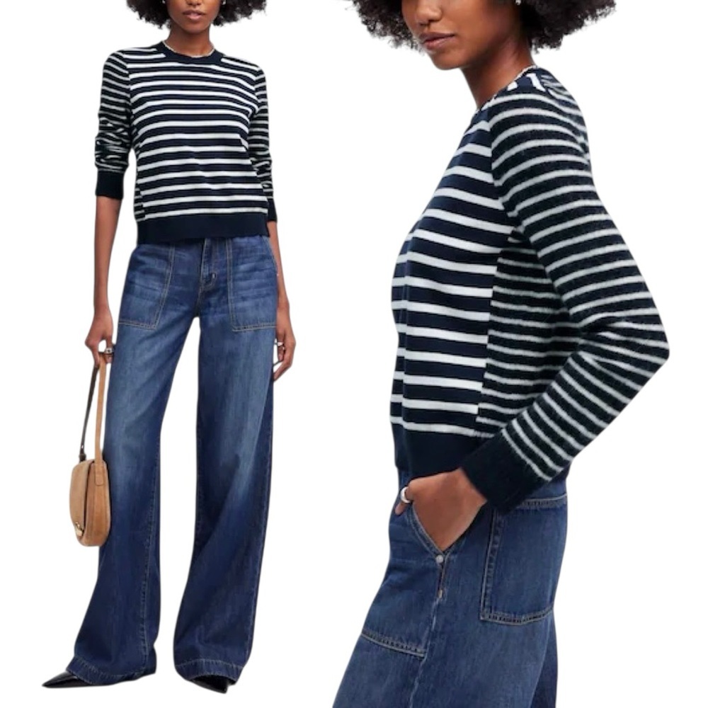 MADEWELL‎ Mixed Yarn Cotton Alpaca Striped Sweater NU531